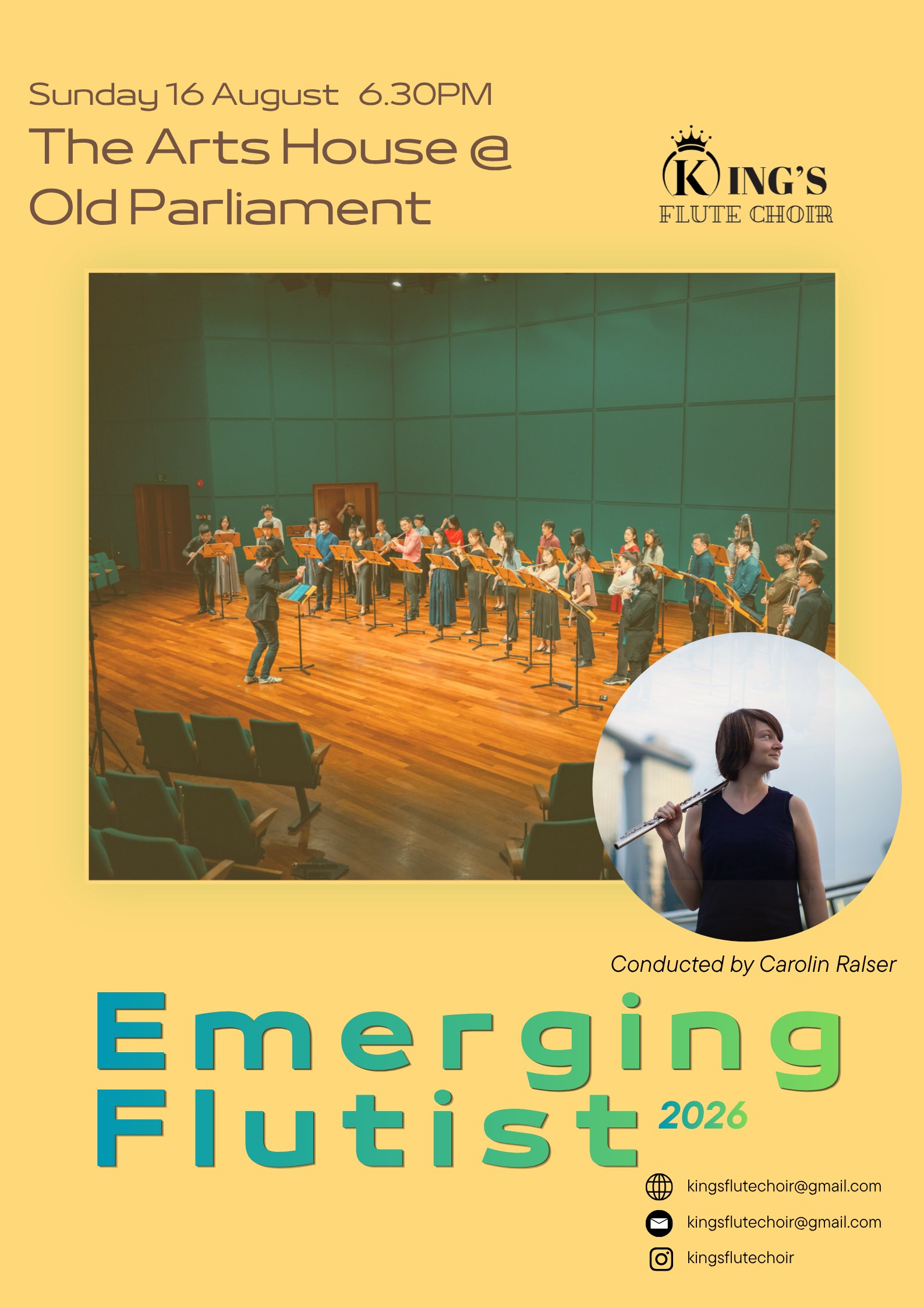Emerging Flutists 2026 poster — Sunday 16 August, 6.30pm – 8.00pm, The Arts House