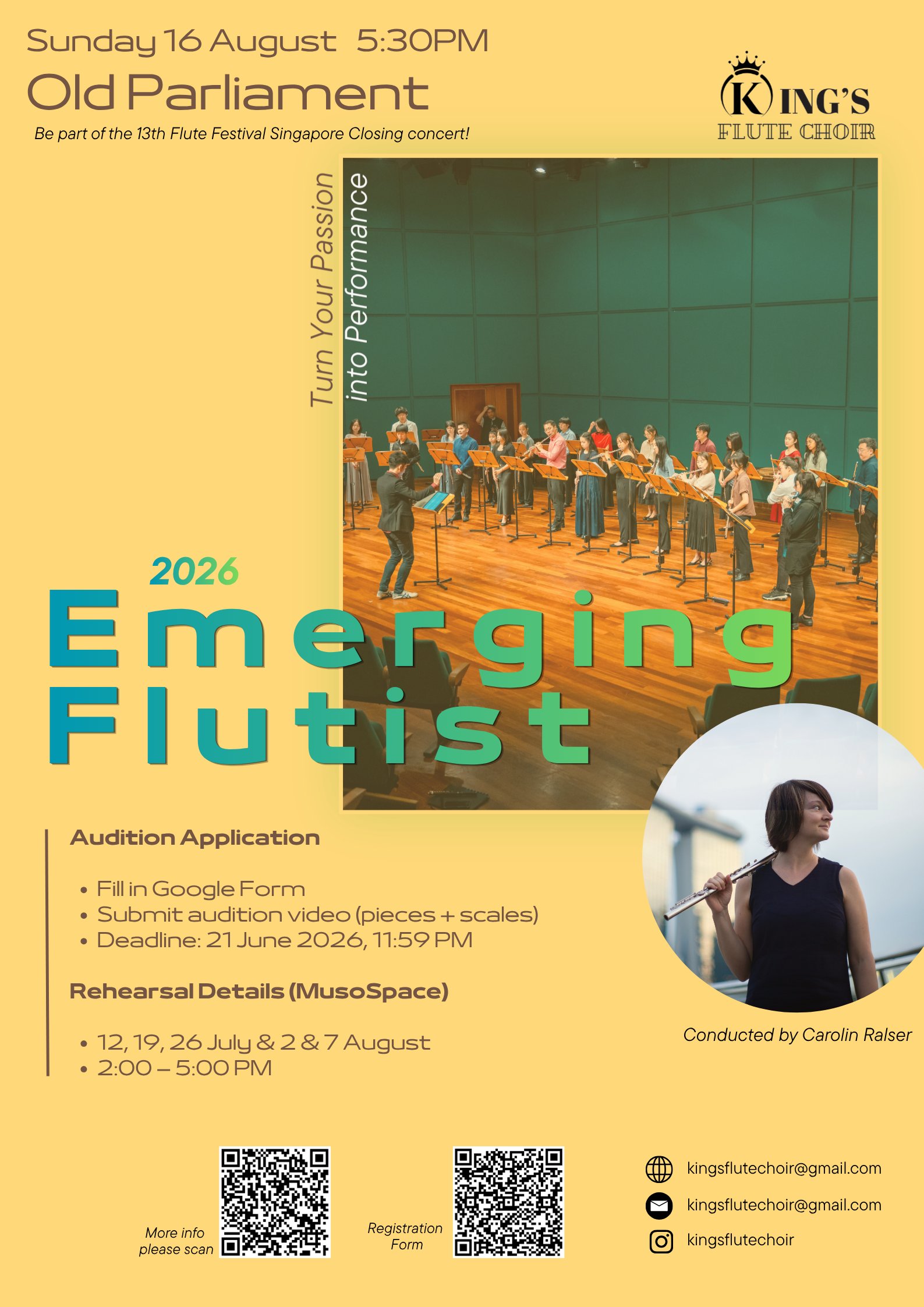 Emerging Flutists 2026 poster — Sunday 16 August, 6.30pm – 8.00pm, The Arts House